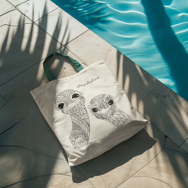 Tote Bag Couleur adulte Deux têtes d'autruche Mandala Monog (Créateur téléchargé)