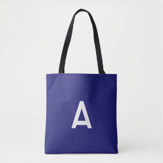 Tote Bag Couleur bleu minuit, monogramme simple minimaliste