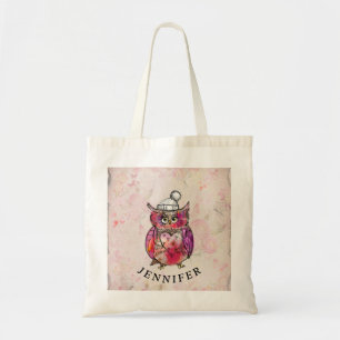 Tote Bag Couleur d'eau mignonne Chouette motif floral