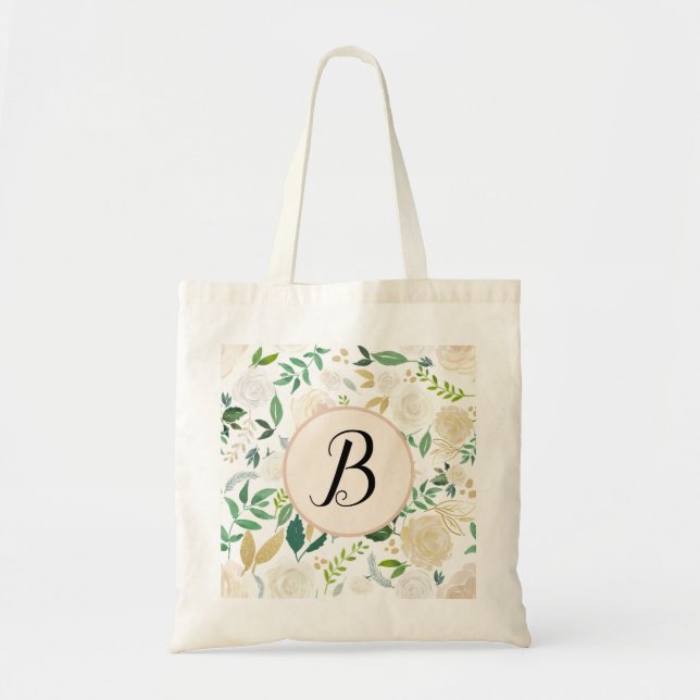 Tote Bag Couleur d'eau Monogramme vert Ivy Floral (Devant)