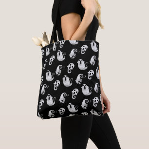 Tote Bag Couleur d'eau noire et blanche mignonne Fantômes H