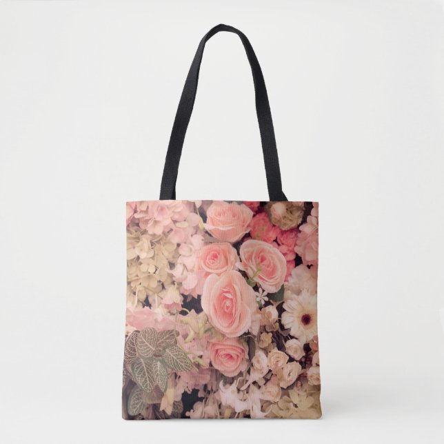 Tote Bag Couleur des fleurs murales texture rétro - Effet V (Devant)