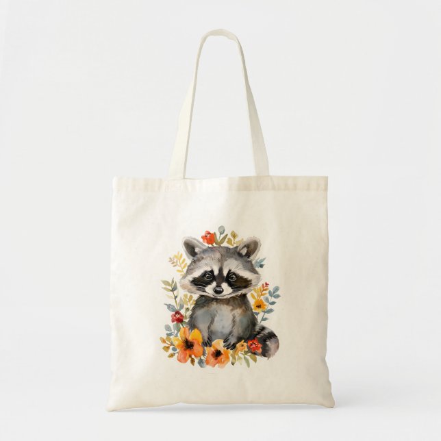 Tote Bag Couleur d'été des fleurs Raccoon (Devant)