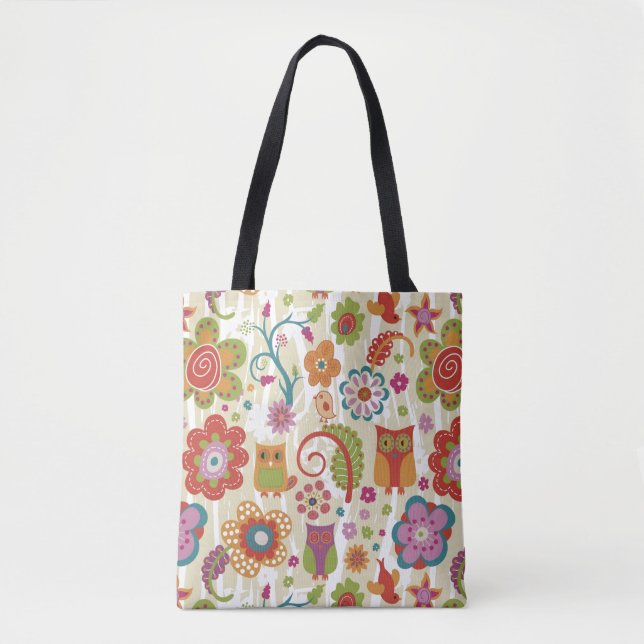 Tote Bag Couleur florale et hibou (Devant)