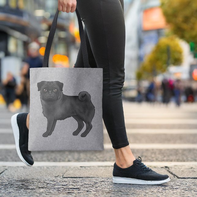 Tote Bag Couleur Noire Meilleur Carlin Mops Cartoon Chien r (Please note: This image is a digital mockup. The product may not be in scale.)