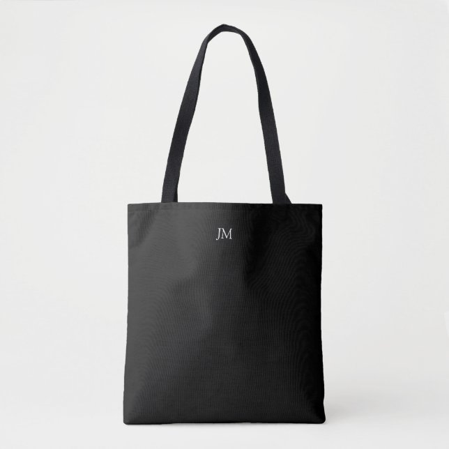 Tote Bag Couleur personnalisée noire solide Mots monogramme (Devant)