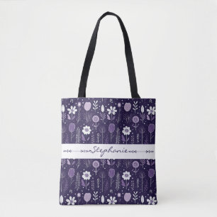 Tote Bag Couleur violet et blanc délicat motif floral