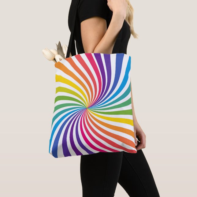 Tote Bag Couleurs arc-en-ciel minimalisme tourbillon géomét (De près)