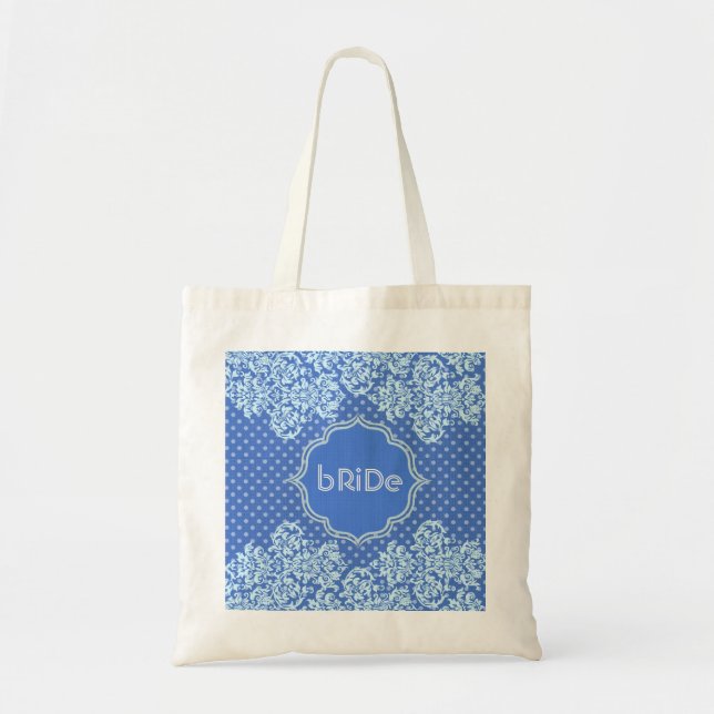 Tote Bag Couleurs Bleues Polka-Dot Et Motif Floral Monogram (Devant)