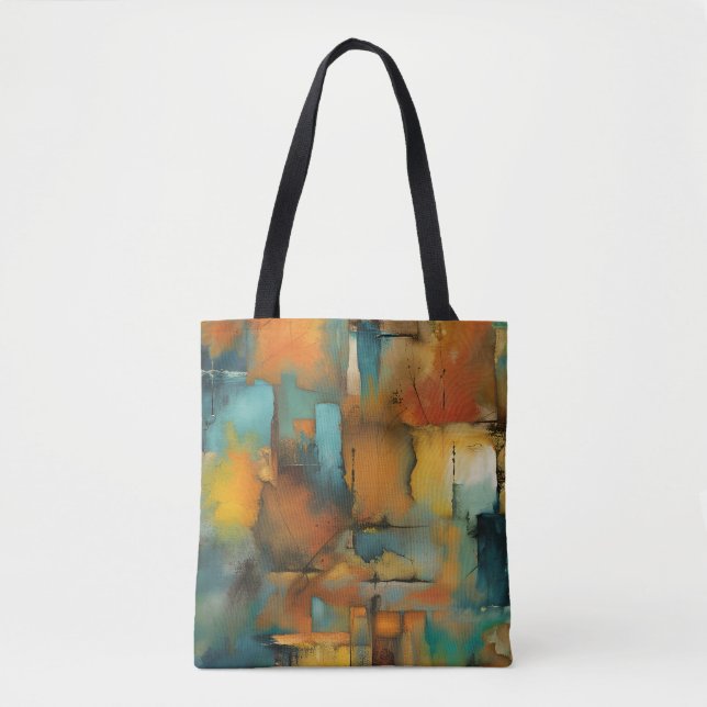 Tote Bag Couleurs d'automne, peinture grunge géométrique ab (Devant)