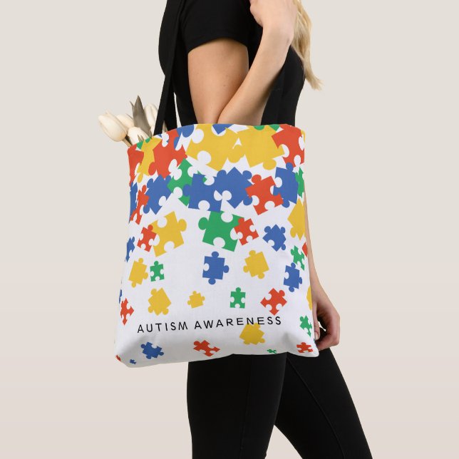 Tote Bag Couleurs de la sensibilisation à l'autisme Pièces  (De près)