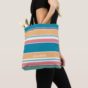 Tote Bag Couleurs d'été de plage personnalisées Art rayures