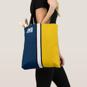 Tote Bag Couleurs du collège Bleu foncé et maïs Monogramme
