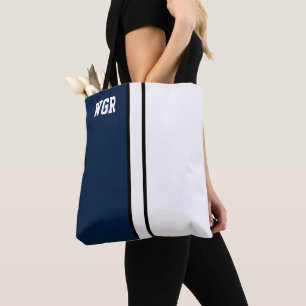 Tote Bag Couleurs du collège Bleu foncé et Monogramme blanc