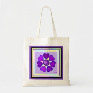 Tote Bag Couleurs pastel & coeurs violets battre