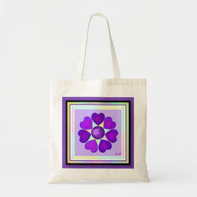 Tote Bag Couleurs pastel & coeurs violets battre (Devant)