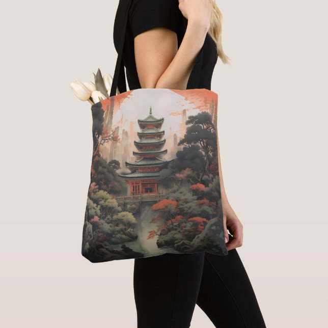 Tote Bag Couleurs Paysage Maison Asiatique (De près)