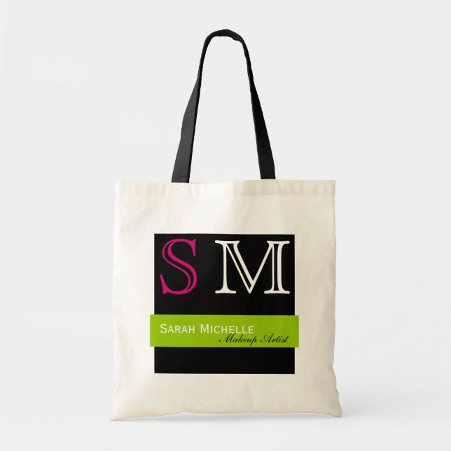 Tote Bag Couleurs pop en vert rose et noir (Devant)