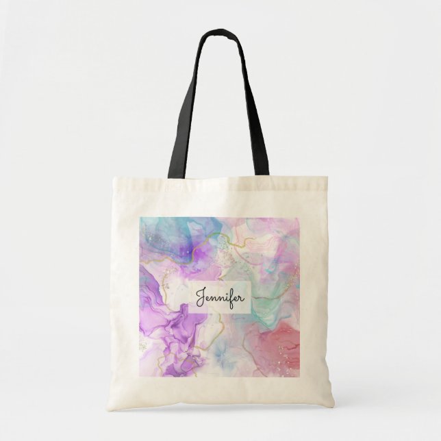 Tote Bag Couleurs violettes, vertes, roses, élégantes (Devant)