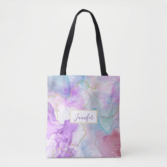 Tote Bag Couleurs violettes, vertes, roses, élégantes (Devant)