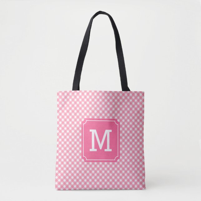 Tote Bag Country Chic Baby Pink En vichy Monogramme (Devant)