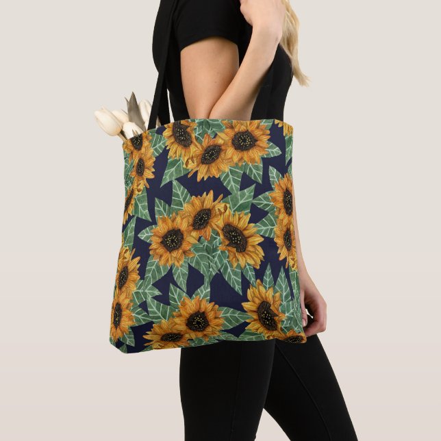 Tote Bag Country Cute Jaune de la Marine Fleurs de soleil A (De près)