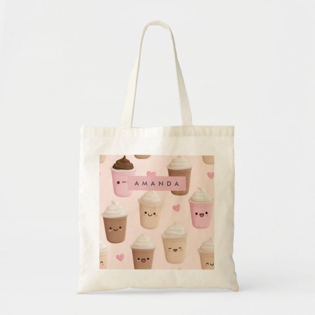 Tote Bag Coupe de café Kawaii Rose Cute personnalisée (Devant)
