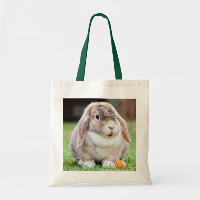 Tote Bag Coupe de lapin dans l'herbe avec carotte (Devant)