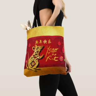 Tote Bag Coupe en papier de l'année Rat Lampions stylisés A