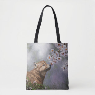 Tote Bag Coupe et fleurs de loup gris mignonne pour bébé