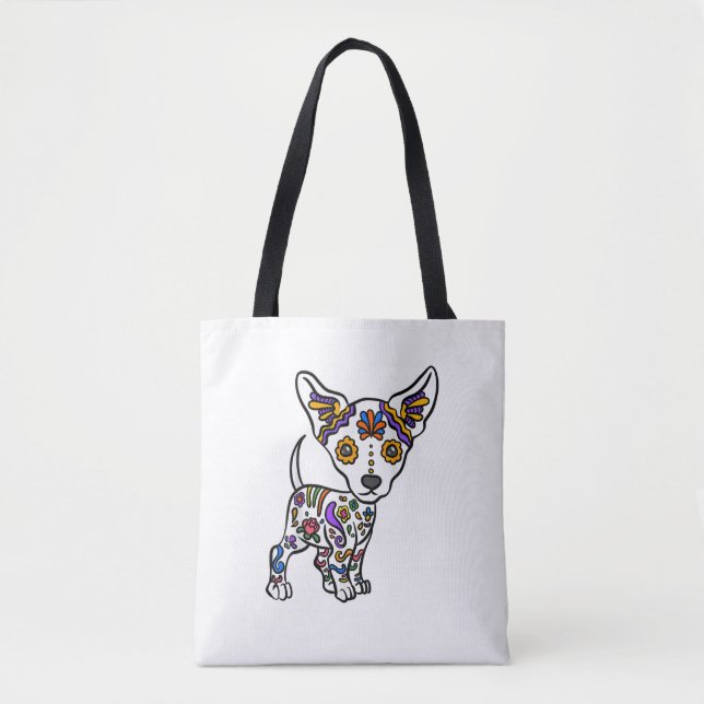 Tote Bag coupe sugar skull chihuahua (Devant)
