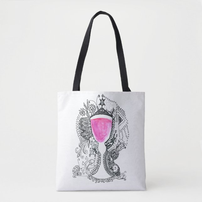 Tote Bag Coupe Yalta blanche rose et noire (Devant)