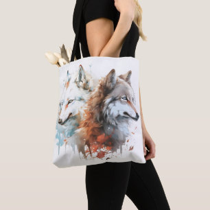 Tote Bag Couple Aquarelle Nature Loup