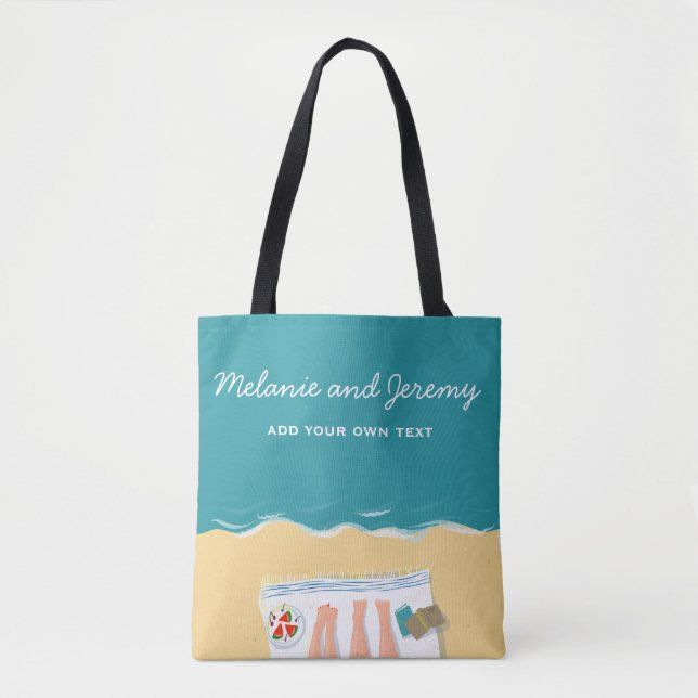 Tote Bag Couple bronzage sur la plage Personnalisé (Devant)