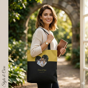 Tote Bag Couple de cœur à l'œil en or et noir