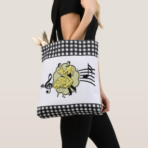 Tote Bag Couple de danse carré en costume jaune