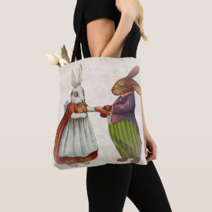 Tote Bag Couple de lapin vintage en vêtements victoriens