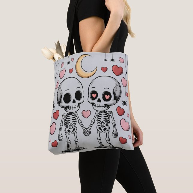 Tote Bag Couple de squelettes mignons : Graphique d'amour e (De près)
