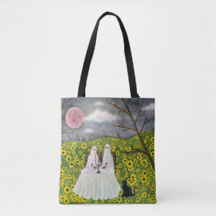 Tote Bag Couple fantôme et fleurs Art lunaire