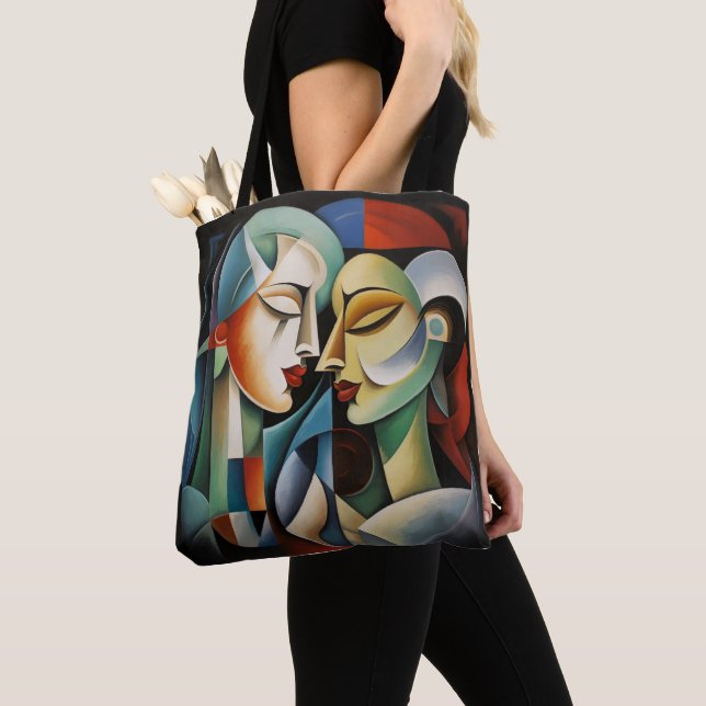 Tote Bag Couple Féminin Cubisme (De près)