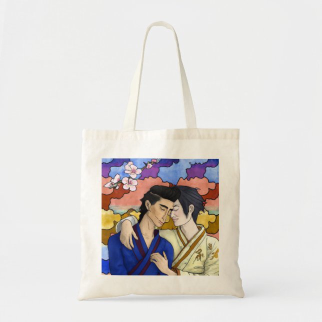 Tote Bag Couple Gay Dans Le Style De L'Art Japonais Ukiyo-e (Devant)