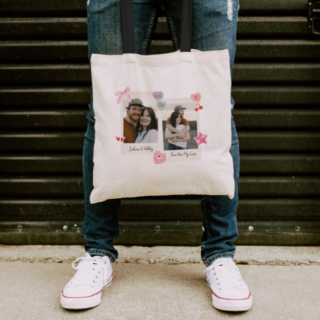 Tote Bag Couple personnalisé mignonne photos et cadeau text (Créateur téléchargé)