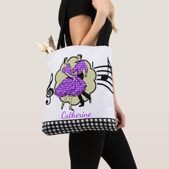 Tote Bag Couples de danse carrée dans le pourpre (ajoutez (De près)