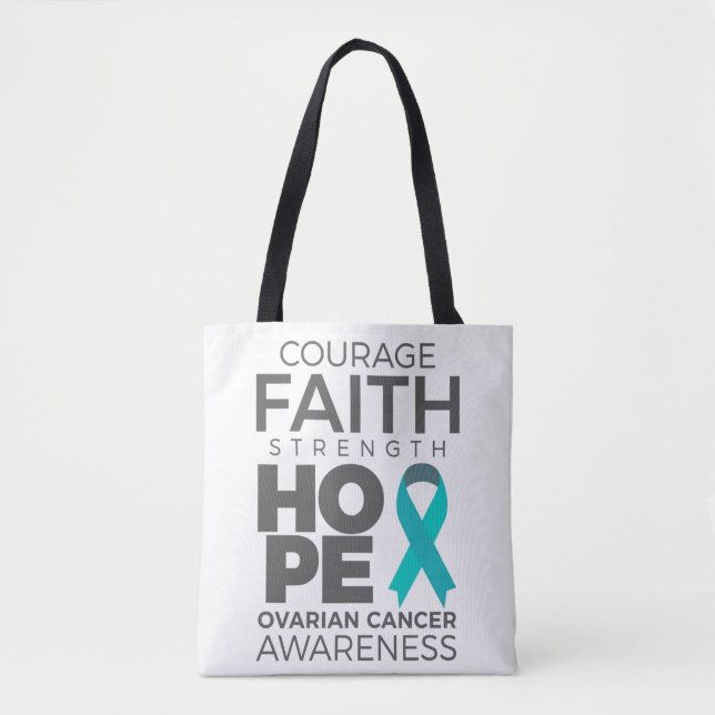 Tote Bag Courage Foi Force Espoir Sensibilisation aux ovair (Devant)