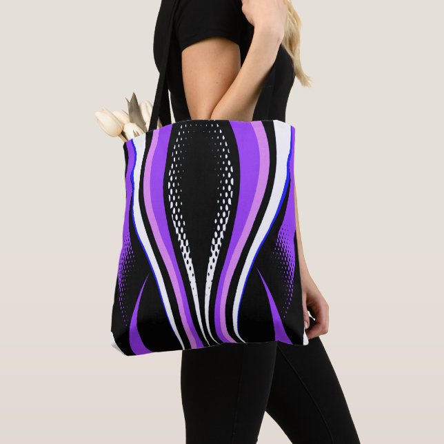 Tote Bag Courbe Abstraite violette blanche et noire (De près)