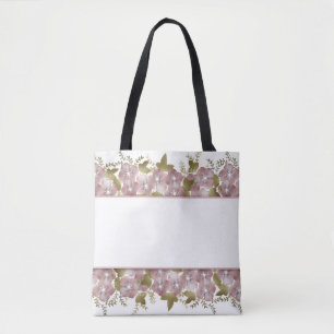 Tote Bag Courbe fleurie printemps été fleurs roses vert lea