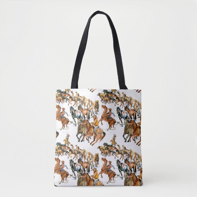 Tote Bag Courir des chevaux sans couture motif. Cowboy amér (Devant)