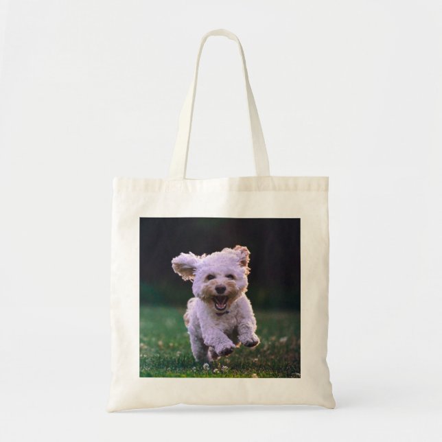 Tote Bag Courir un chien blanc de caniche mignon chien (Devant)