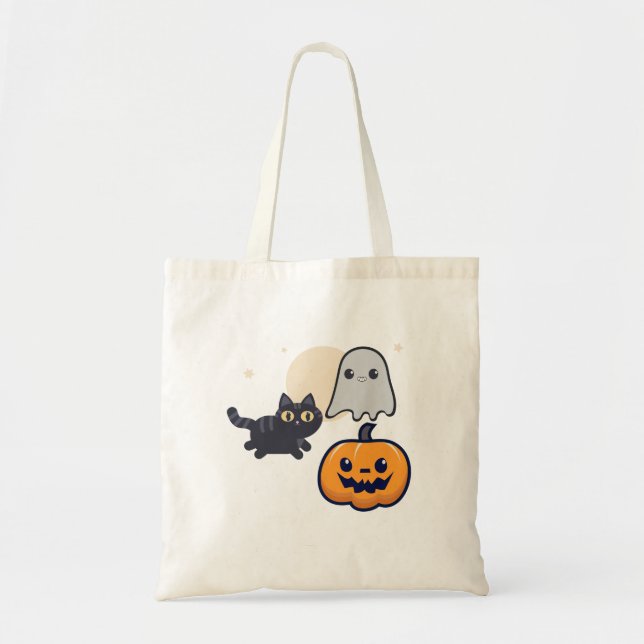 Tote Bag Courir Un Fantôme De Chat Noir Avec Citrouille (Devant)