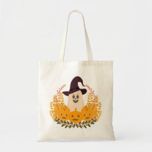 Tote Bag Couronne d'automne de fantôme mignon et de citroui